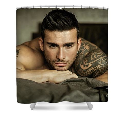 Shirtless Sexy Male Model Lying Alone On His Bed Shower Curtain By Stefano Cavoretto Pixels