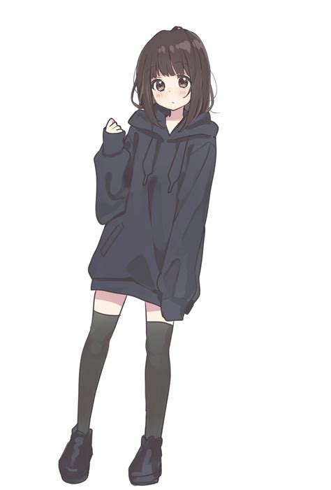 Aesthetic Cute Anime Girl With Oversized Hoodie Wallpaper Album