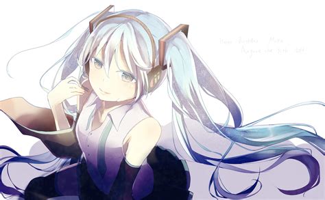 Female Anime Character With White Hair Simple Background Aqua Hair