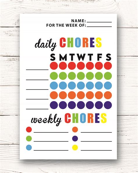 Printable Chart And Digital Chore Chart Kids Chore Chart And Etsy Israel