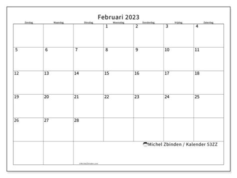 Kalender Februari 2023 Om Af Te Drukken “47zz” Michel Zbinden Nl