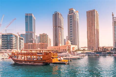 Wooden Ferry Boat Cruise In Dubai Marina Harbor Tourist Destinations