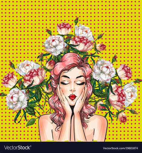 Pop Art Pin Up Girl With Peony Flowers Royalty Free Vector
