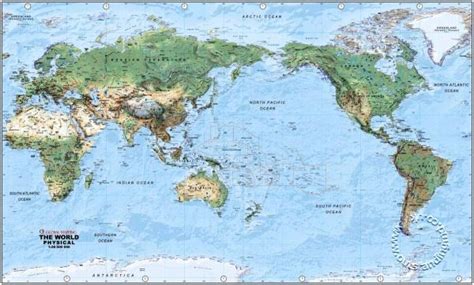 Physical World Wall Map Large Pacific Centered Wall Map Global