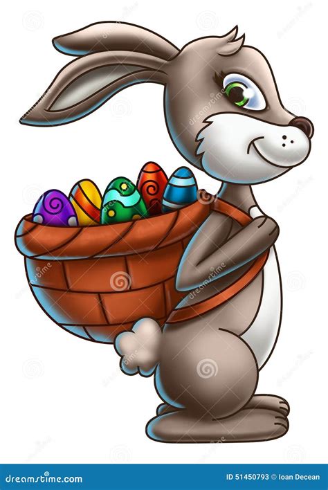 Easter Bunny Carrying A Basket Of Eggs 2 Stock Illustration