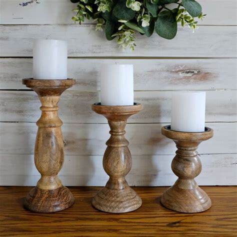 Set Of 3 Wood Pillar Candle Holders Rustic Candle Holders Etsy