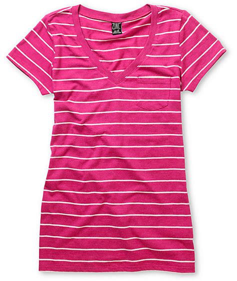 Zine Iris Pink And White Striped V Neck T Shirt Zumiez