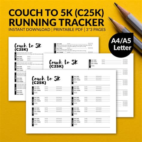Couch To 5k Tracker C25k Running Log Fitness Tracker Etsy