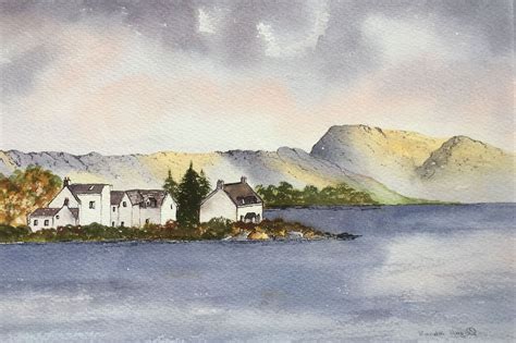 Scottish Highland Original Watercolour Painting Of Plockton With Mount