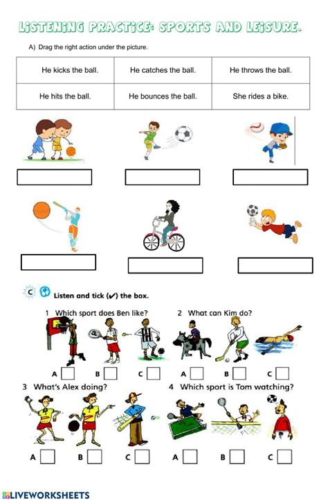 Leisure And Sports Listening Worksheet Exercise For Kids Worksheets