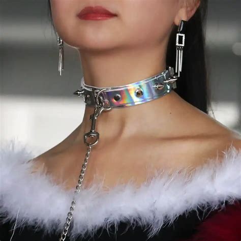 new design sexy choker collar long chain big round leather choker bondage goth jewellery women