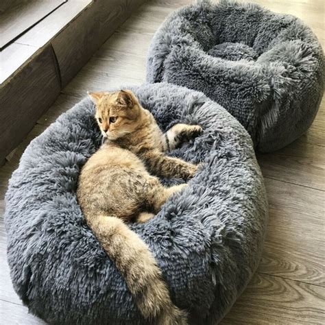Pet Dog Cat Calming Bed Round Nest Warm Soft Plush Sleeping Flufy