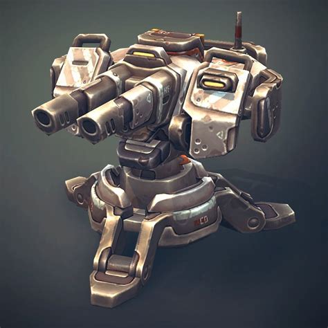 3d Model Sci Fi Turret Constructor Vr Ar Low Poly Rigged Animated