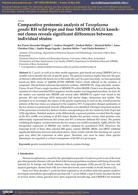 Pdf Comparative Proteomic Analysis Of Toxoplasma Gondii Rh Wild Type And Four Srs B Sag