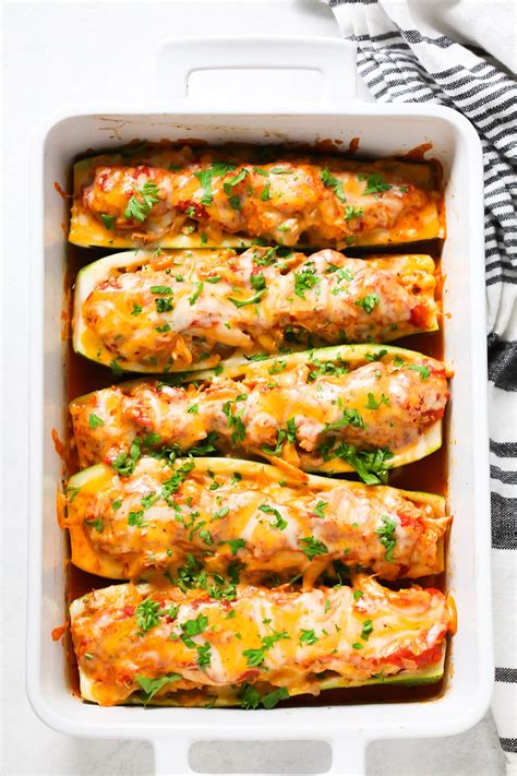 Featured in 6 delicious stuffed vegetables. 5-Ingredient Chicken Zucchini Boats - Primavera Kitchen