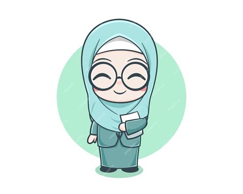 Premium Vector Cute Female Muslim Teacher Cartoon Character