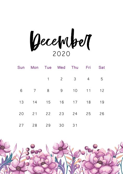 2020 Printable Calendar Calendar Template Print Calendar December