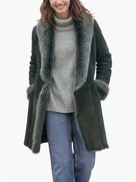 celtic and co toscana sheepskin mid length coat olive at john lewis and partners