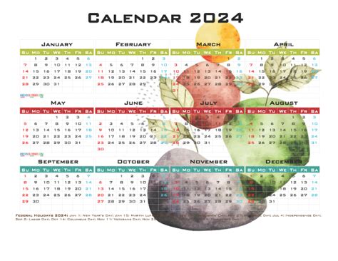 Free 2024 Printable Yearly Calendar With Holidays 12 Templates Watercolor