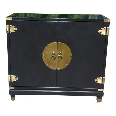 Vintage Sanford Furniture Asian Oriental Style Black Lacquer Cabinet