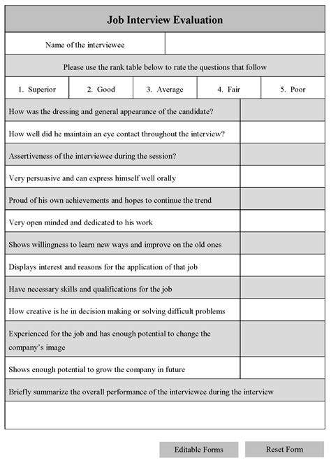 job interview evaluation form editable pdf forms