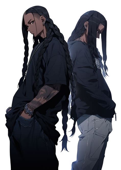 Two People Standing Next To Each Other With Long Hair And Braids On Their Heads