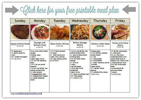 Printable Weight Watchers Meal Plans Printable World Holiday
