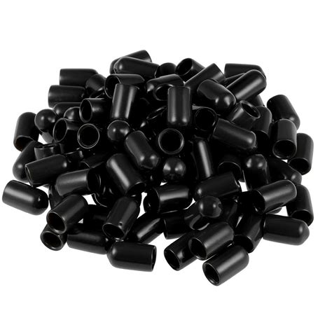 100pcs Rubber End Caps 7mm Id Round End Cap Cover Flexible Screw Thread Protectors Black