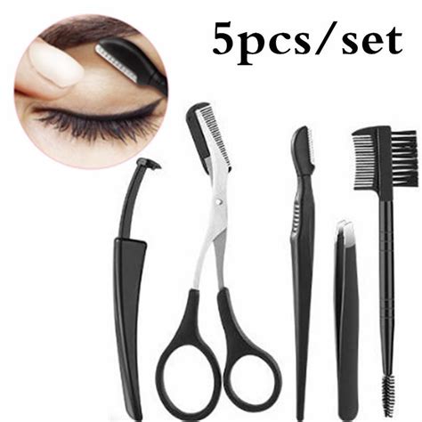 5pcs Set Reusable Beauty Unisex Eyebrow Shaping Knife Eyelash Shear Tweezers Eyebrow Trimming