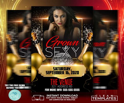 Grown And Sexy Party Flyer Template Edit Online 5x7 Digital And Printable