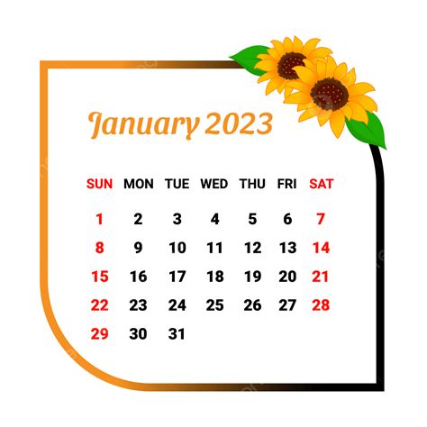 Calendrier De Janvier 2023 Avec Cadre Fleuri Png Calendrier Mensuel