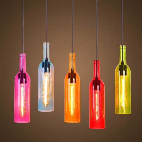 Glass Bottles Pendant Lamp Colorful Hanging Bottle Light E27 Lamp