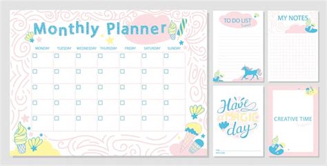 Premium Vector Cute Monthly Planner Template And Diary Paper Notes