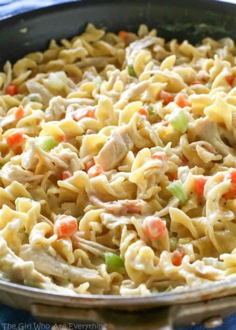 Bring to a gentle boil; Creamy Chicken Noodle Skillet - The Girl Who Ate Everything