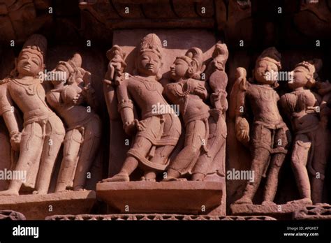 Sculptures Of The Temples Of Khajuraho Madya Pradesh India Stock Photo