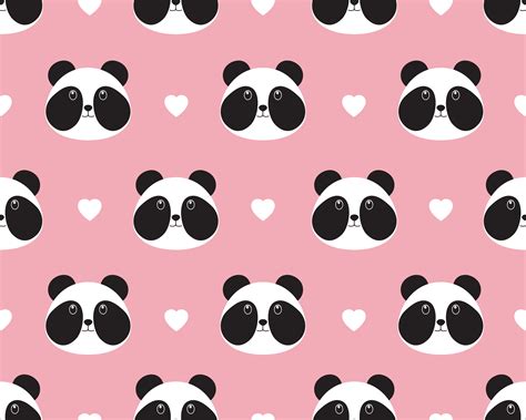 Seamless Pattern Of Cute Panda Face With Heart On Sweet Background