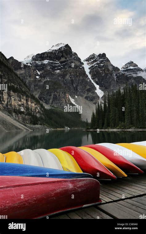 Moraine Lake In Banff National Park Canada From The Canoe Dock Stock