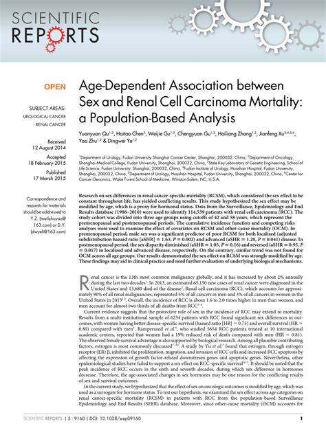 Pdf Age Dependent Association Between Sex And Renal Cell Carcinoma