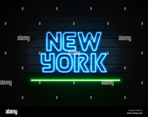 New York Neon Sign Glowing Neon Sign On Brickwall Wall 3d Rendered