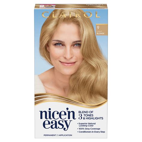 Clairol Nicen Easy Permanent Hair Color Creme 9 Light Blonde 1 Application Hair Dye