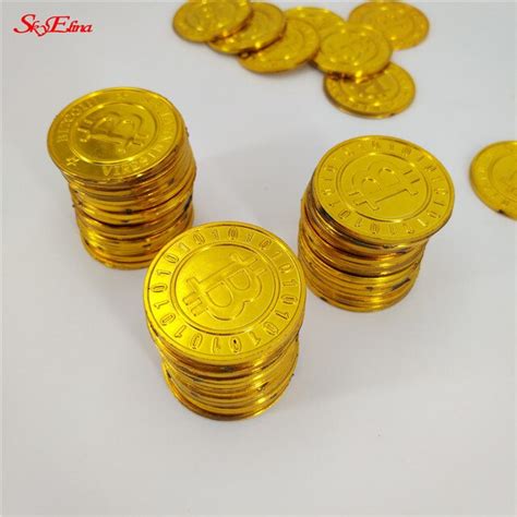 100pcs Plastic Gold Plated Bitcoin Coin Art Collection T Childrens