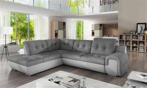 Modern Two Tone Grey Sofa Sectional Sleeper Rounded Armrest 600x360 