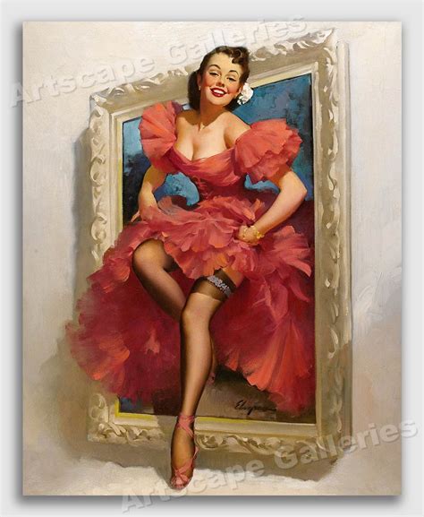 1950s Elvgren Pin Up Girl Poster Stepping Out Of A Picture Frame