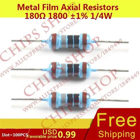 1lot 100pcs metal film axial resistors 180ohm 1800 1 1 4w 0 25w wattage1 4w electronic