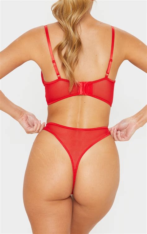 Red Lace And Mesh Thong Lingerie Prettylittlething Il