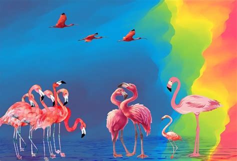 Rainbow Flamingo Birthday Photo Backdrop Backdrops Photo Backdrop