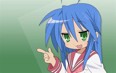 Blue Hair Green Green Eyes Izumi Konata Lucky Star Seifuku Konachan