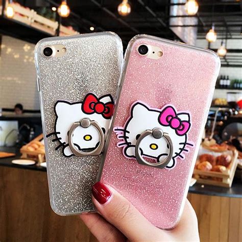 Ring Grip Hello Kitty Bling Glitter Cover Cases For Iphone 6 6s 7 Plus