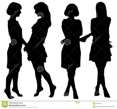 Silhouette Of Two Young Slender Women Stock Vector Illustration Of