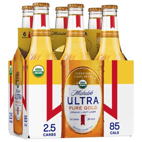 Michelob Ultra Pure Gold Organic Light Lager Beer Bottles 6 Pk 12 Fl